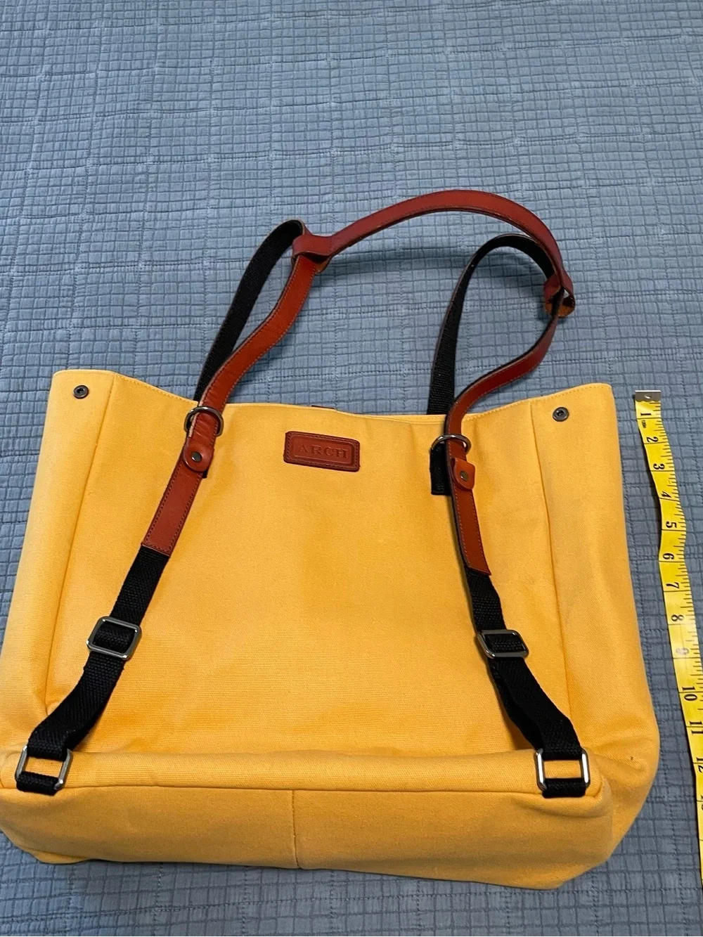 ARCH Yellow Canvas Tote Diaper Bag with Brown Leather Straps